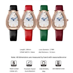 CHENXI - elegant Quartz watch with rhinestones - waterproof - leather strap - redWatches