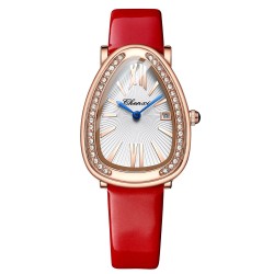CHENXI - elegant Quartz watch with rhinestones - waterproof - leather strap - redWatches