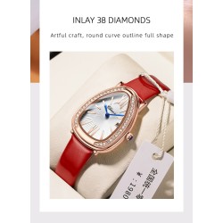 CHENXI - elegant Quartz watch with rhinestones - waterproof - leather strap - redWatches
