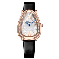 CHENXI - elegant Quartz watch with rhinestones - waterproof - leather strap - blackWatches