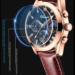 CHENXI - sports Quartz watch - waterproof - leather strap - brown / whiteWatches