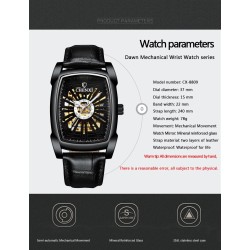 CHENXI - automatic square watch - hollow-carved design - leather strap - black / greenWatches