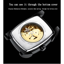 CHENXI - automatic square watch - hollow-carved design - leather strap - silver / greenWatches