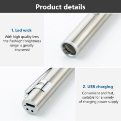 Mini USB flashlight - nursing - doctors - stainless steelTorches
