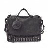 Vintage nubuck leather bag with rivets / fur pom pomBags