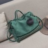 Vintage nubuck leather bag with rivets / fur pom pomBags