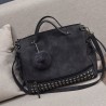 Vintage nubuck leather bag with rivets / fur pom pomBags