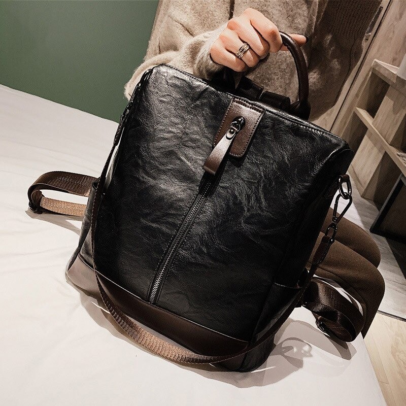 Vintage leather backpack - shoulder bag - large capacityBackpacks