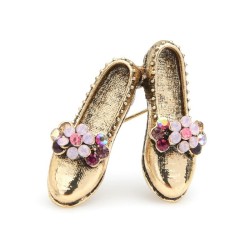 Retro brooch - golden shoes / rhinestones flowersBrooches