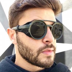 Round steampunk sunglasses - leather decoration - unisexSunglasses