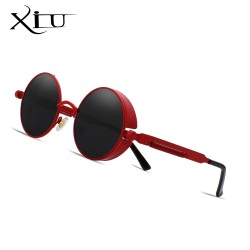 Gothic / steampunk round sunglasses - red lens - metal frame - UV 400 - unisexSunglasses