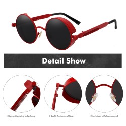 Gothic / steampunk round sunglasses - red lens - metal frame - UV 400 - unisexSunglasses