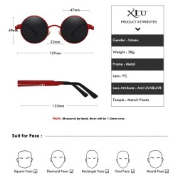 Gothic / steampunk round sunglasses - red lens - metal frame - UV 400 - unisexSunglasses