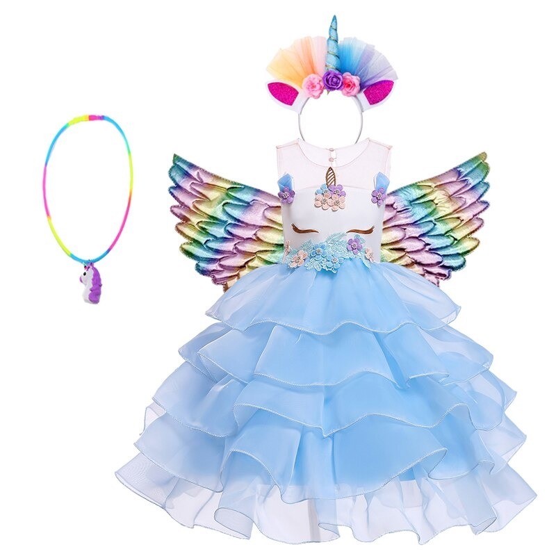 Unicorn dress - princess costume for girls - necklace / headband / wingsCostumes