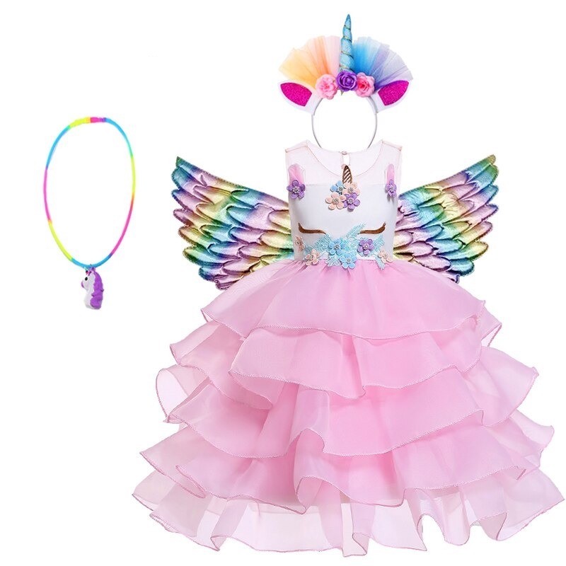 Unicorn dress - princess costume for girls - necklace / headband / wingsCostumes