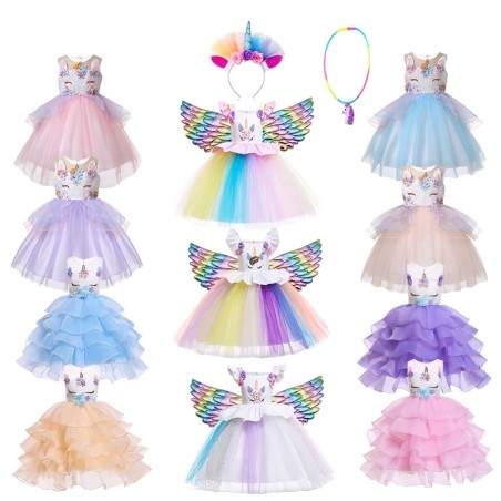 Unicorn dress - princess costume for girls - necklace / headband / wingsCostumes
