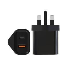 Wall charger - UK plug - type-C / USB dual ports - PD - fast charging - 20WChargers