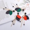 Long earrings - wooden leaves / black beadsEarrings