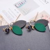 Long earrings - wooden leaves / black beadsEarrings