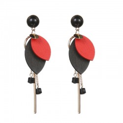 Long earrings - wooden leaves / black beadsEarrings