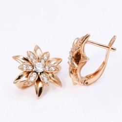 Golden flower earrings with crystalsEarrings
