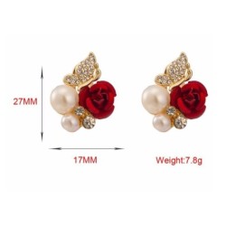 Elegant stud earrings - red rose / pearls / butterfly - crystalsEarrings