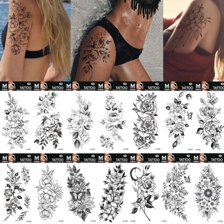 Black flowers - temporary tattoo - stickerStickers