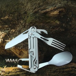 Folding stainless steel tableware - spoon / knife / bottle opener - camping / travel kitSurvival tools