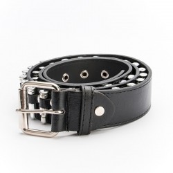 Black leather belt - with bullets / rivets - unisex - 110 cmBelts