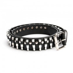 Black leather belt - with bullets / rivets - unisex - 110 cmBelts