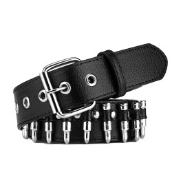 Black leather belt - with bullets / rivets - unisex - 110 cmBelts