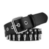 Black leather belt - with bullets / rivets - unisex - 110 cmBelts