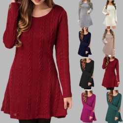 Short knitted dress - long sleeve sweaterDresses