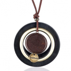 Vintage handmade pendant - long necklace - leather rope chainNecklaces