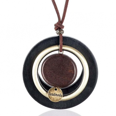 Vintage handmade pendant - long necklace - leather rope chainNecklaces