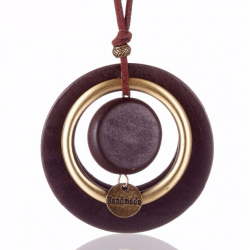 Vintage handmade pendant - long necklace - leather rope chainNecklaces