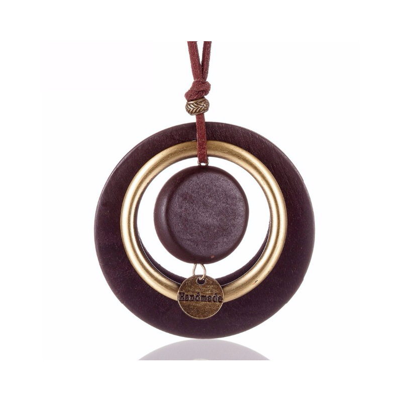 Vintage handmade pendant - long necklace - leather rope chainNecklaces