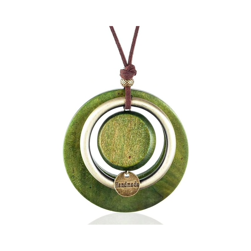 Vintage handmade pendant - long necklace - leather rope chainNecklaces