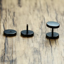 Black stud round earrings - unisexEarrings