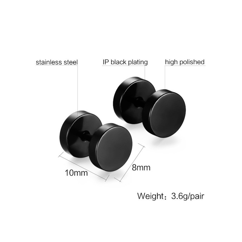 Black stud round earrings - unisexEarrings