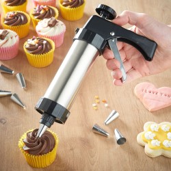 Cookie press gun - icing / decorating - stainless steel - setBakeware