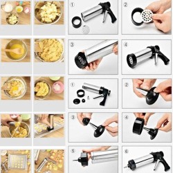 Cookie press gun - icing / decorating - stainless steel - setBakeware