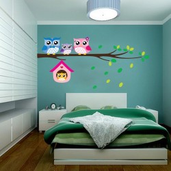 Owl family on tree / birds - vinyl wall sticker - removableWall stickers