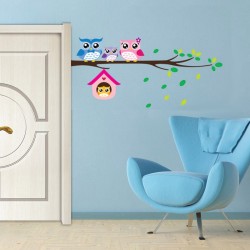 Owl family on tree / birds - vinyl wall sticker - removableWall stickers
