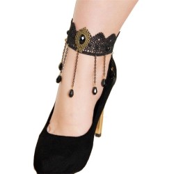Sexy anklet - black vintage lace / tasselsAnklets
