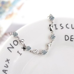 Elegant bracelet - zircon flowers - hearts - 925 sterling silverBracelets