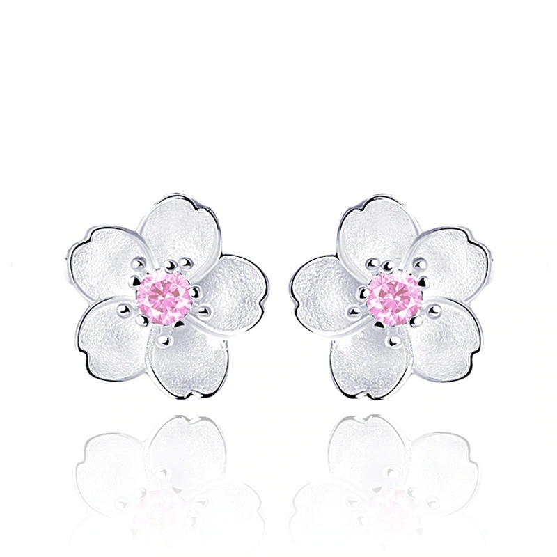 Cherry blossom with pink zirconia - stud earrings - 925 sterling silverEarrings