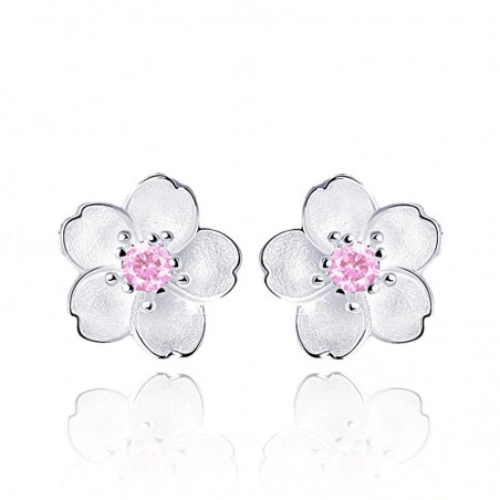 Cherry blossom with pink zirconia - stud earrings - 925 sterling silverEarrings