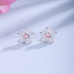 Cherry blossom with pink zirconia - stud earrings - 925 sterling silverEarrings