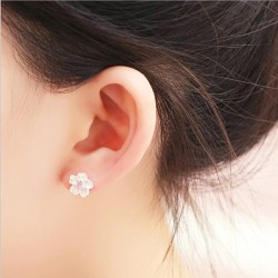 Cherry blossom with pink zirconia - stud earrings - 925 sterling silverEarrings